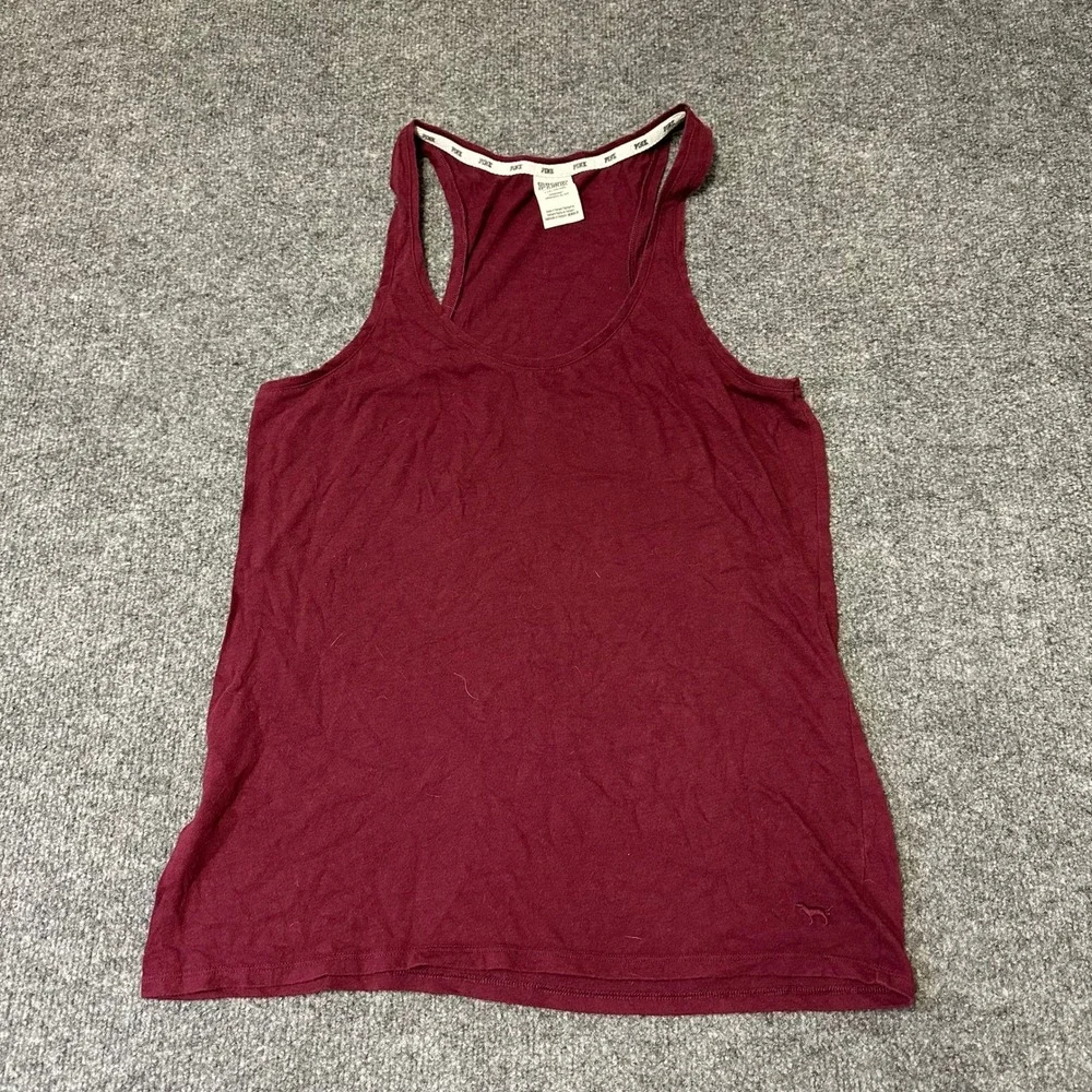 Pink Tank Top Womens Size L Burgundy Racerback Sleepwear Lounge Logo Essential